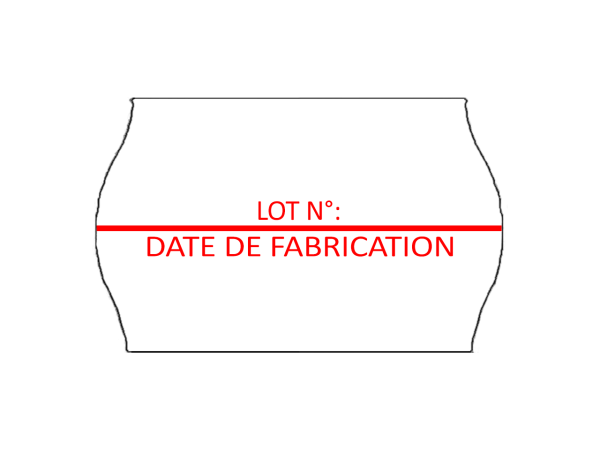 Etiquettes 26x16mm blanc, impression "LOT N° / DATE DE FABRICATION" - Boite de 36 000 étiquettes
