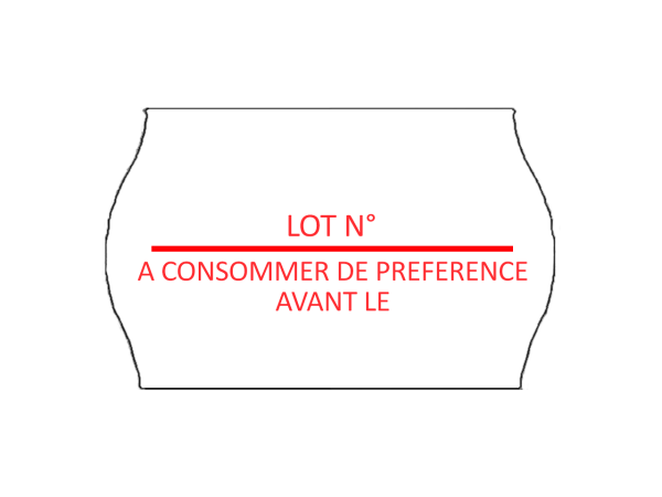 Etiquettes 26x16mm blanc, impression "LOT N° / A CONSOMMER DE PREFERENCE AVANT LE" - Boite de 36 000 étiquettes