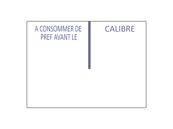 Etiquettes 26x19 blanc, colle permanente, impression "A CONSOMMER DE PREF AVANT LE/ CALIBRE" - Boite de 36 000 étiquettes