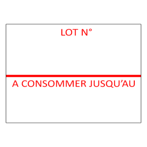 Etiquettes 26x19 blanc impression " LOT N°/ A CONSOMMER JUSQU'AU"