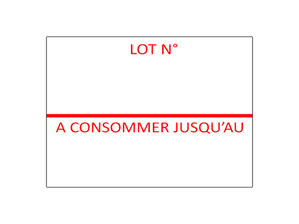 Etiquettes 26x19 blanc impression " LOT N°/ A CONSOMMER JUSQU'AU"