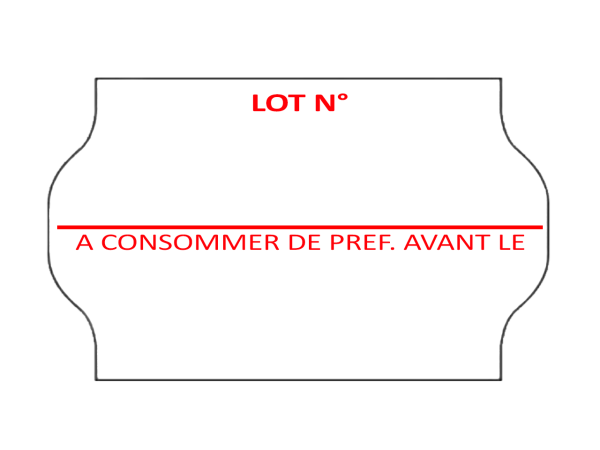 Etiquettes 32x19 blanc, impression "LOT N° / A CONSOMMER DE PREFERENCE AVANT LE" - Boite de 30 000  étiquettes