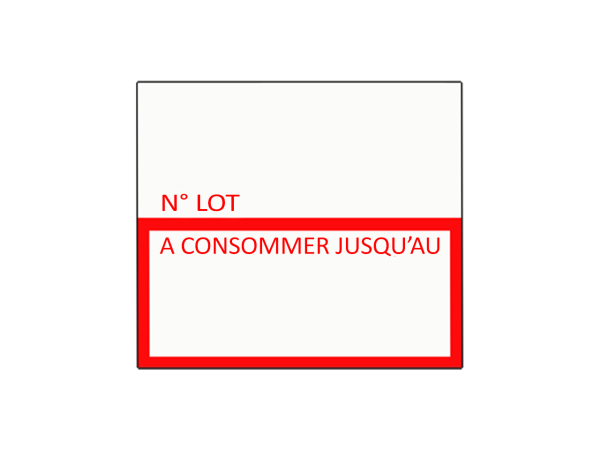 Etiquettes SATO DUO 16 18x16 blanc impression "LOT N°/ A CONSOMMER JUSQU'AU" - Boite de 75 000 étiquettes